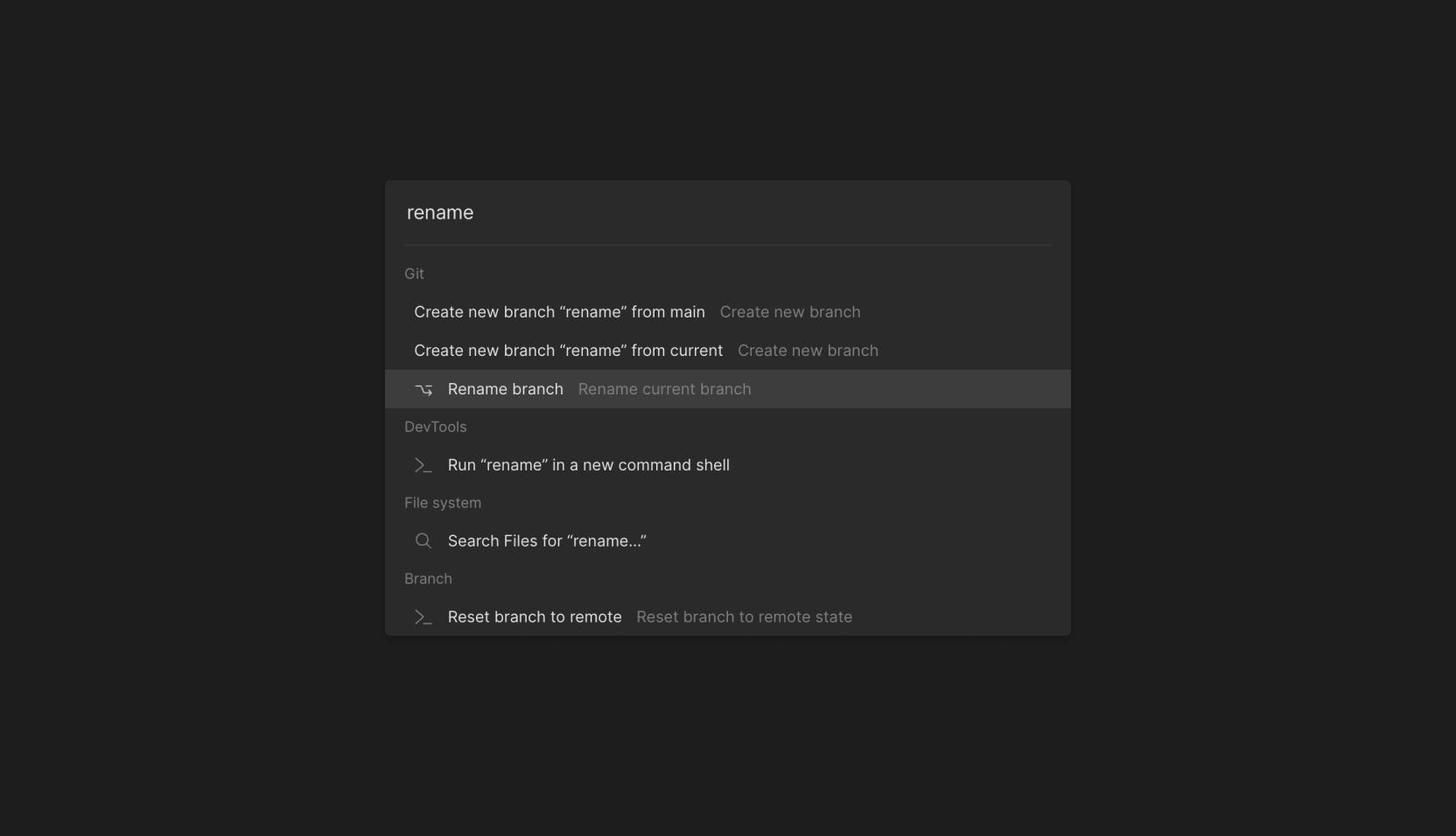 Better list-view and rename branches from the command palette
