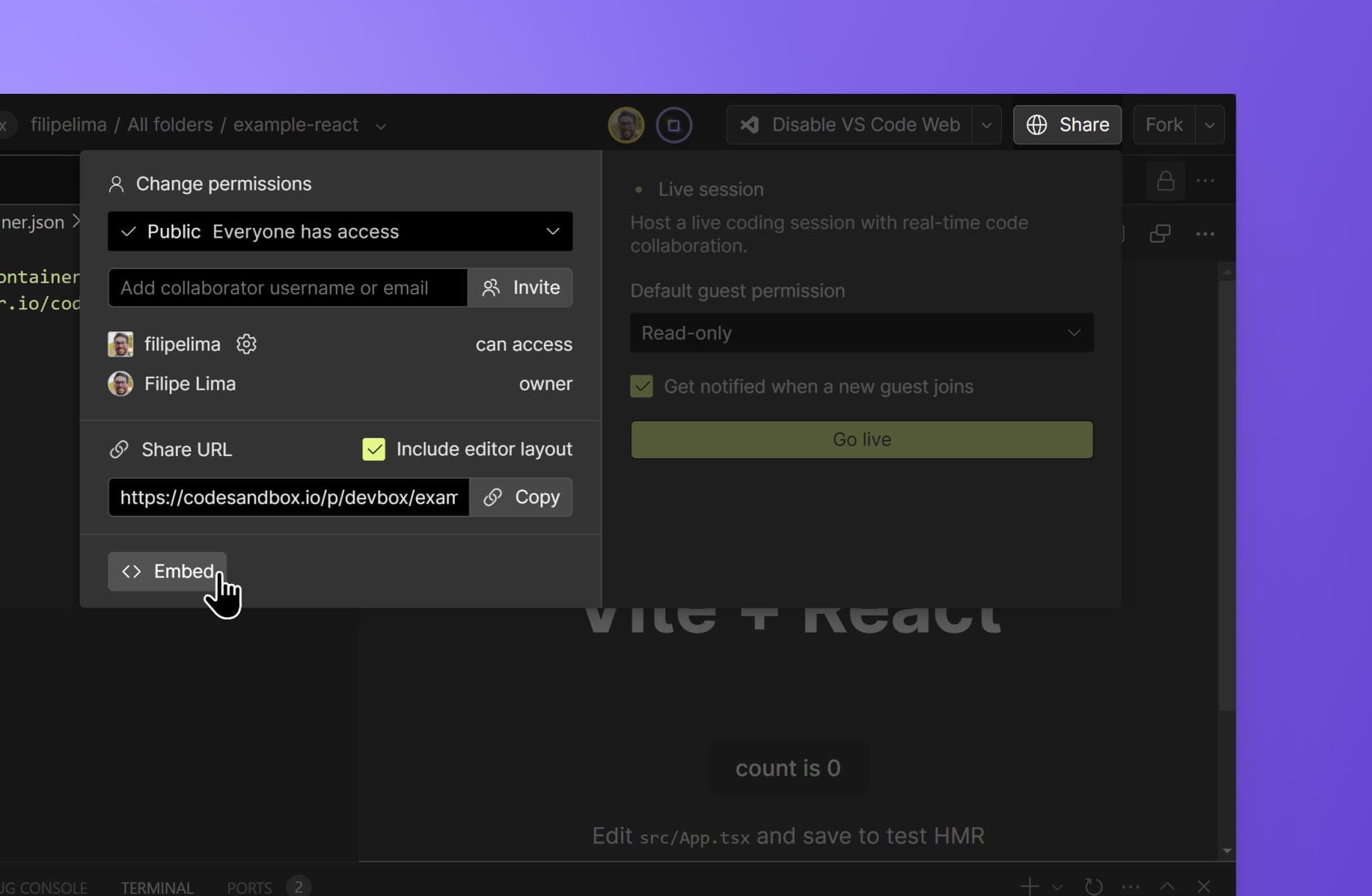 VM Sandbox Embed