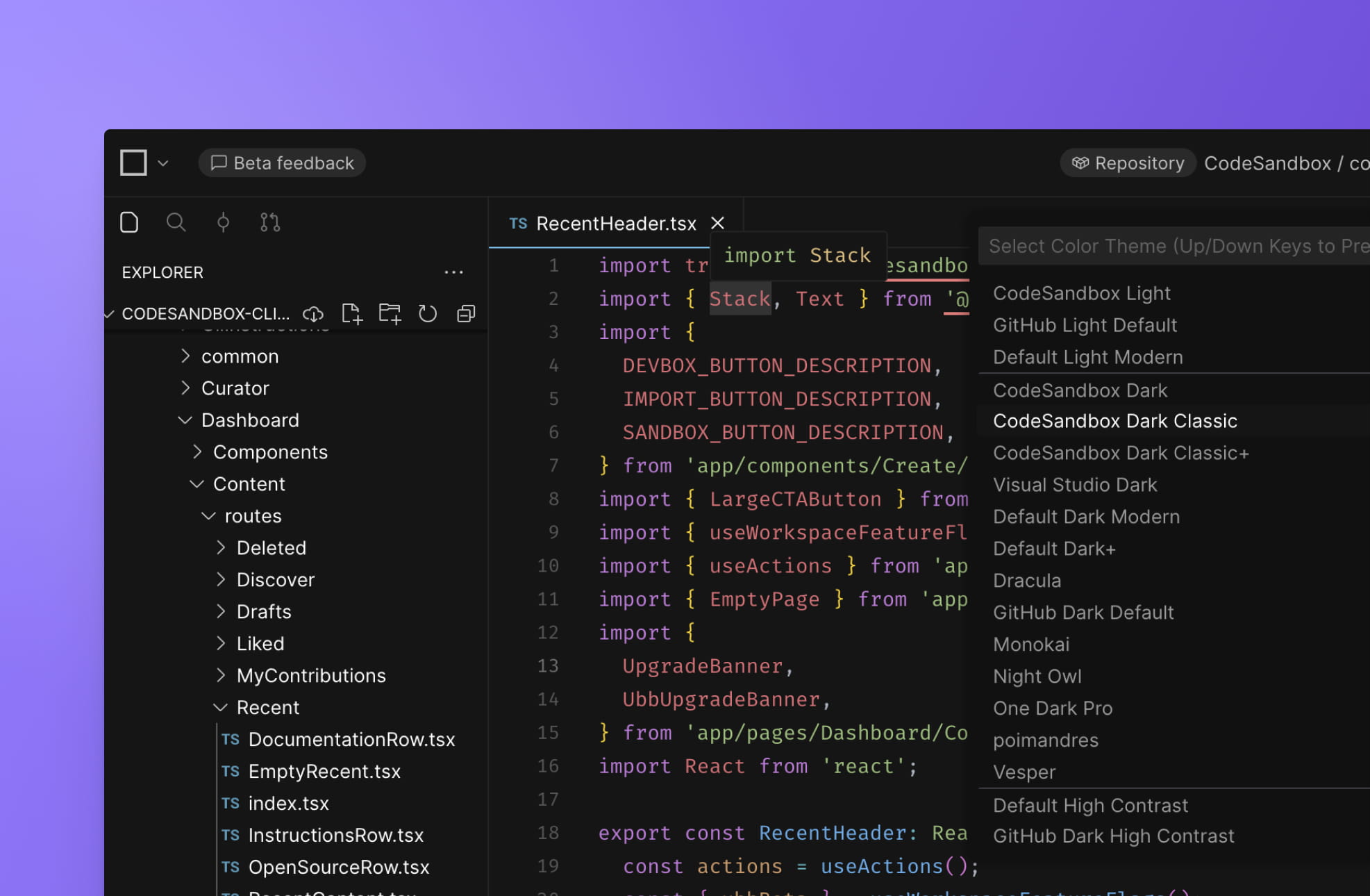 CodeSandbox new themes